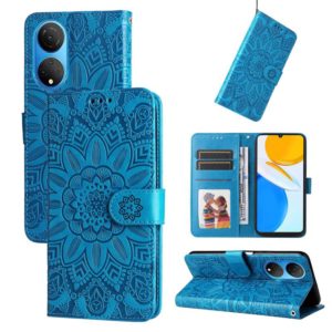 For Honor X7 / Honor Play 30 Embossed Sunflower Leather Phone Case(Blue) (OEM)