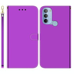 For Motorola Moto G31 4G Brazil Version with Fingerprint Imitated Mirror Surface Horizontal Flip Leather Phone Case(Purple) (OEM)