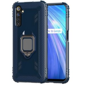 For OPPO Realme 6 Carbon Fiber Protective Case with 360 Degree Rotating Ring Holder(Blue) (OEM)