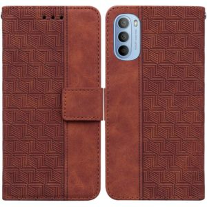 For Motorola Moto G51 Geometric Embossed Leather Phone Case(Brown) (OEM)