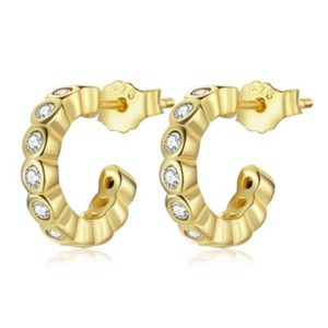 S925 Sterling Silver Geometric Simple Fashion Ear Studs Women Earrings, Color:White Zircon Gold (OEM)