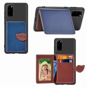 For Galaxy S20 Leaf Buckle Litchi Texture Card Holder PU + TPU Case with Card Slot & Wallet & Holder & Photo Frame(Blue) (OEM)