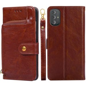 For Motorola Moto G Power 2022 Zipper Bag Leather Phone Case(Brown) (OEM)
