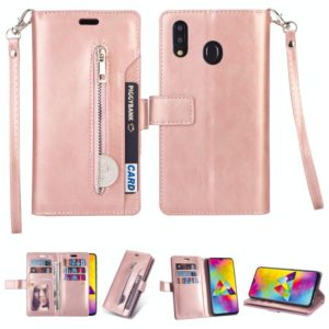 For Samsung Galaxy A10s Multifunctional Zipper Horizontal Flip Leather Case with Holder & Wallet & 9 Card Slots & Lanyard(Rose Gold) (OEM)