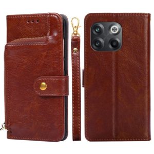 For OnePlus 10T Zipper Bag Leather Phone Case(Brown) (OEM)
