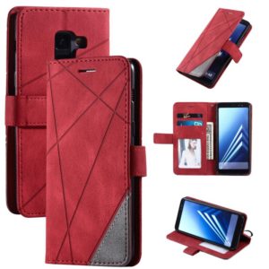 For Samsung Galaxy A8(2018) Skin Feel Splicing Horizontal Flip Leather Case with Holder & Card Slots & Wallet & Photo Frame(Red) (OEM)