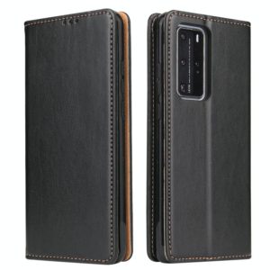 For Huawei P40 Fierre Shann PU Genuine Leather Texture Horizontal Flip Leather Case with Holder & Card Slots & Wallet(Black) (FIERRE SHANN) (OEM)