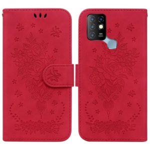 For Infinix Hot 10 X682 Butterfly Rose Embossed Leather Phone Case(Red) (OEM)