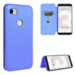 For Google Pixel 3 Carbon Fiber Texture Horizontal Flip TPU + PC + PU Leather Case with Card Slot(Blue) (OEM)