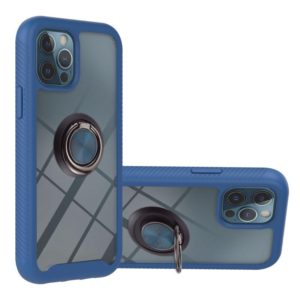 For iPhone 12 / 12 Pro Starry Sky Solid Color Series Shockproof PC + TPU Protective Case with Ring Holder & Magnetic Function(Blue) (OEM)