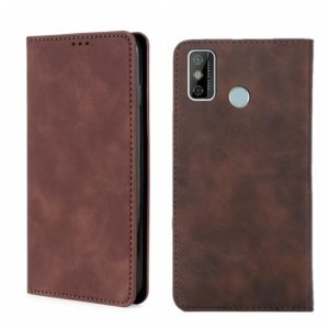 For Tecno Spark 6 Go Skin Feel Magnetic Horizontal Flip Leather Phone Case(Dark Brown) (OEM)