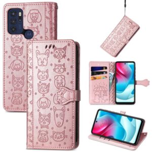 For Motorola Moto G60S Lovely Cat and Dog Embossing Pattern Horizontal Flip Leather Phone Case with Holder & Card Slots & Wallet & Cartoon Clasp & Lanyard(Rose Gold) (OEM)