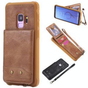 For Galaxy S9 Vertical Flip Shockproof Leather Protective Case with Short Rope, Support Card Slots & Bracket & Photo Holder & Wallet Function(Brown) (OEM)