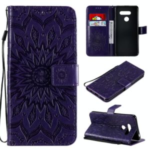 For LG K50S Pressed Printing Sunflower Pattern Horizontal Flip PU Leather Case Holder & Card Slots & Wallet & Lanyard(Purple) (OEM)