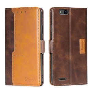For ZTE Tempo X/Vantage/Z839/N9137 Contrast Color Side Buckle Leather Phone Case(Dark Brown + Gold) (OEM)