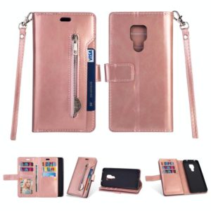 For Huawei Mate 20 Multifunctional Zipper Horizontal Flip Leather Case with Holder & Wallet & 9 Card Slots & Lanyard(Rose Gold) (OEM)