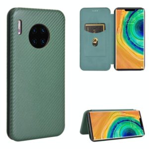 For Huawei Mate 30 Pro Carbon Fiber Texture Horizontal Flip TPU + PC + PU Leather Case with Card Slot(Green) (OEM)