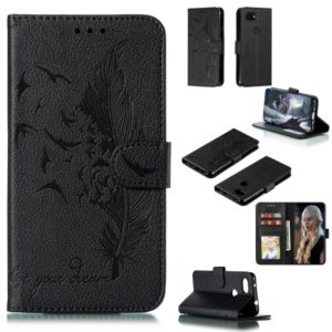 Feather Pattern Litchi Texture Horizontal Flip Leather Case with Wallet & Holder & Card Slots For Google Pixel 3a(Black) (OEM)