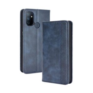 For OnePlus Nord N100 Magnetic Buckle Retro Crazy Horse Texture Horizontal Flip Leather Case with Holder & Card Slots & Photo Frame(Blue) (OEM)