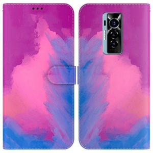 For Tecno Phantom X Watercolor Pattern Horizontal Flip Leather Phone Case(Purple Red) (OEM)