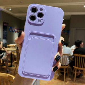 For iPhone 12 Imitation Liquid Silicone Straight Edge Shockproof Full Coverage Case with Card Slot(Purple) (OEM)