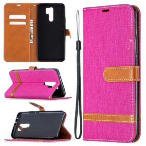 For Xiaomi Redmi 9 Color Matching Denim Texture Horizontal Flip Leather Case with Holder & Card Slots & Wallet & Lanyard(Rose Red) (OEM)