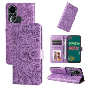 For Infinix Hot 11s Embossed Sunflower Leather Phone Case(Purple) (OEM)