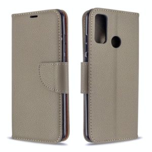 For Huawei P Smart (2020) Litchi Texture Pure Color Horizontal Flip PU Leather Case with Holder & Card Slots & Wallet & Lanyard(Grey) (OEM)
