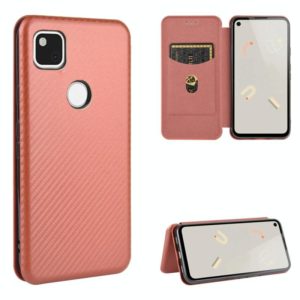 For Google Pixel 4a Carbon Fiber Texture Horizontal Flip TPU + PC + PU Leather Case with Card Slot(Brown) (OEM)