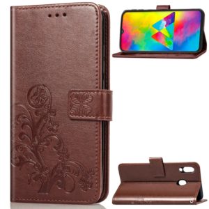 Lucky Clover Pressed Flowers Pattern Leather Case for Galaxy M20, with Holder & Card Slots & Wallet & Hand Strap (Brown) (OEM)