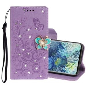 For Samsung Galaxy A31 Diamond Encrusted Butterflies Embossing Pattern Horizontal Flip Leather Case with Holder & Card Slots & Wallet & Lanyard(Purple) (OEM)