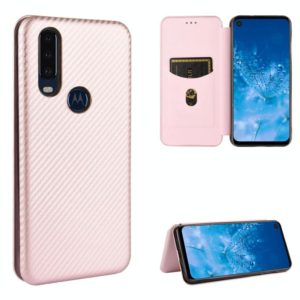 For Motorola Moto P40 Power / One Action Carbon Fiber Texture Horizontal Flip TPU + PC + PU Leather Case with Rope & Card Slot(Pink) (OEM)