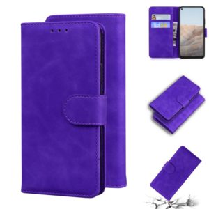 For Google Pixel 5a Skin Feel Pure Color Flip Leather Phone Case(Purple) (OEM)