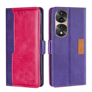 For Honor 70 Pro/70 Pro+ Contrast Color Side Buckle Leather Phone Case(Purple + Rose Red) (OEM)