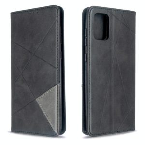 For Galaxy A71 Rhombus Texture Horizontal Flip Magnetic Leather Case with Holder & Card Slots(Black) (OEM)