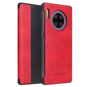 For Huawei Mate 30 Pro Fierre Shann Crazy Horse Texture PU + PC Horizontal Flip Leather Case with Smart View Window & Sleep Wake-up Function(Red) (FIERRE SHANN) (OEM)