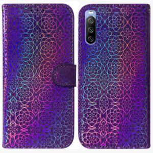 For Sony Xperia 10 III Colorful Magnetic Buckle Leather Phone Case(Purple) (OEM)