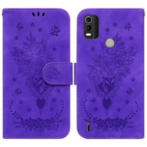 For Nokia C21 Plus Butterfly Rose Embossed Leather Phone Case(Purple) (OEM)