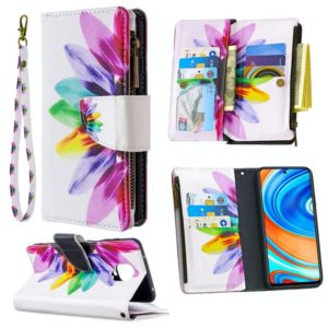 For Xiaomi Redmi Note 9 Pro Colored Drawing Pattern Zipper Horizontal Flip Leather Case with Holder & Card Slots & Wallet(Sun Flower) (OEM)