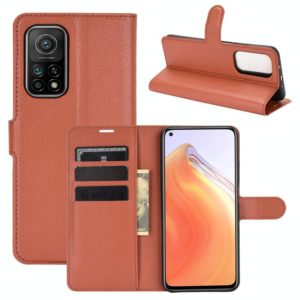 For Xiaomi Mi 10T / 10T Pro Litchi Texture Horizontal Flip Protective Case with Holder & Card Slots & Wallet(Brown) (OEM)