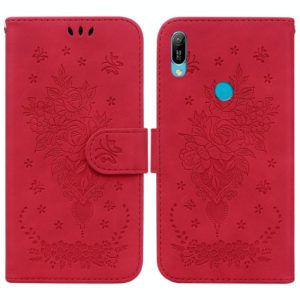 For Huawei Y6 2019 Butterfly Rose Embossed Leather Phone Case(Red) (OEM)