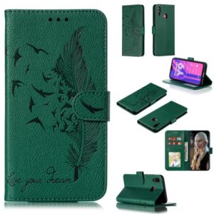 Feather Pattern Litchi Texture Horizontal Flip Leather Case with Wallet & Holder & Card Slots For Huawei Y9 (2019)(Green) (OEM)