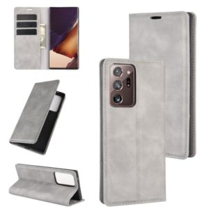 For Samsung Galaxy Note20 Ultra Retro-skin Business Magnetic Suction Leather Case with Holder & Card Slots & Wallet(Grey) (OEM)
