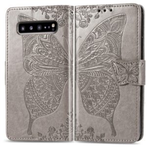 Butterfly Love Flowers Embossing Horizontal Flip Leather Case For Galaxy S10 5G with Holder & Card Slots & Wallet & Lanyard(Gray) (OEM)