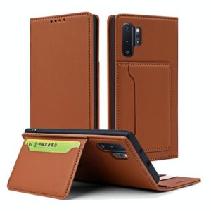 For Samsung Galaxy Note10+ Strong Magnetism Liquid Feel Horizontal Flip Leather Case with Holder & Card Slots & Wallet(Brown) (OEM)