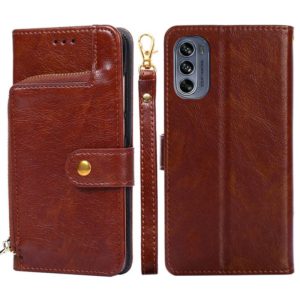For Motorola Moto G62 5G Zipper Bag Leather Phone Case(Brown) (OEM)
