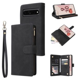 For Google Pixel 7 Pro 5G Multifunctional Frosted Zipper Wallet Leather Phone Case(Black) (OEM)