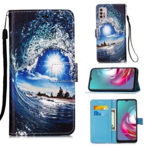 For Motorola Moto G30 / G10 / G10 Power Colored Drawing Pattern Plain Weave Horizontal Flip Leather Case with Holder & Card Slot & Wallet & Lanyard(Waves And Sun) (OEM)