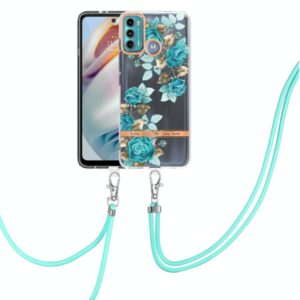 For Motorola Moto G60 / G40 Fusion Flowers Series TPU Phone Case with Lanyard(Blue Rose) (OEM)