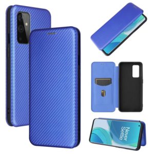 For OnePlus 9 Carbon Fiber Texture Horizontal Flip TPU + PC + PU Leather Case with Card Slot(Blue) (OEM)
